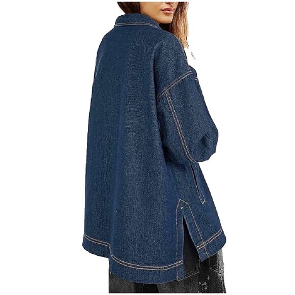 Women's Jean Jacket Boyfriend Button Up Long Sleeve (S) - Picture 2 of 6